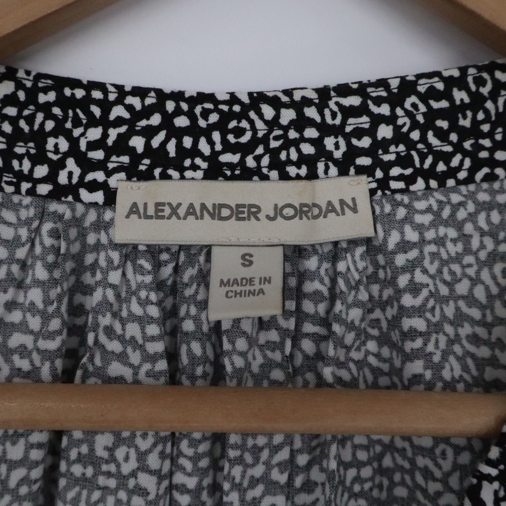 Alexander Jordan Blouse Womens S Leopard Print Black White Puff Sleeve Excellent - Picture 2 of 5